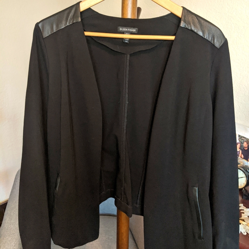 Ponte Knit and Leather Eileen Fisher Jacket